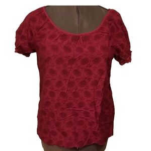 Lucky Brand Shirt Burgundy Sunflower Embroidered Eyelet detail New With Tag